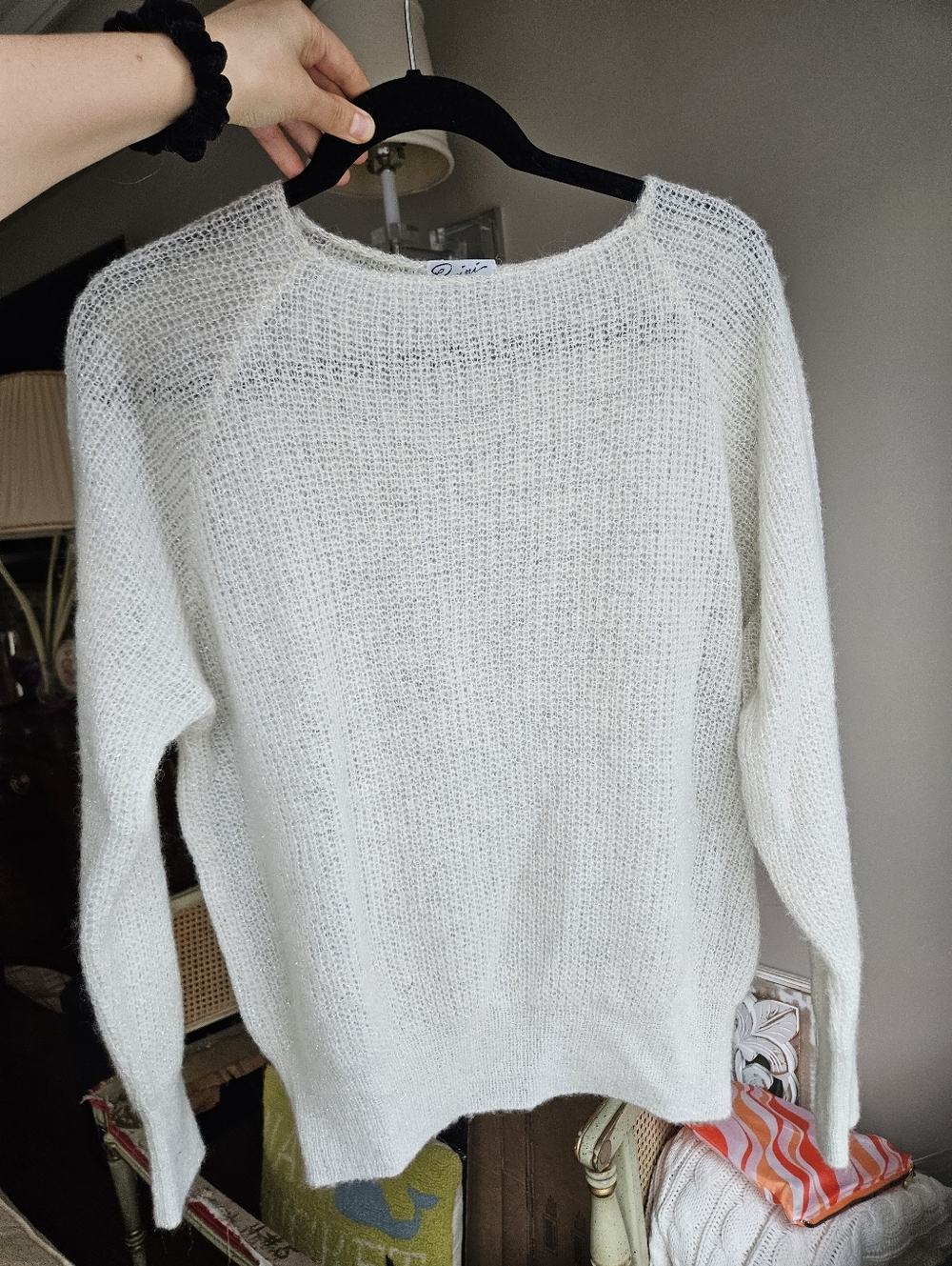 Mohair / Wool White Women's Sparkle Glitter Knit Sweater - Size S